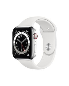 Išmanusis laikrodis APPLE Watch 6 GPS + Cellular, 44mm Silver Stainless Steel Case, White Sport Band